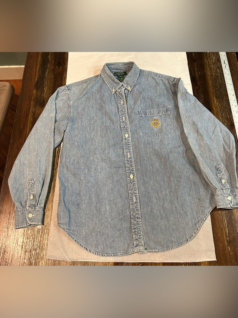 Vintage 90s LAUREN Ralph Lauren Royal Crown Crest Denim Shirt , excellent cond